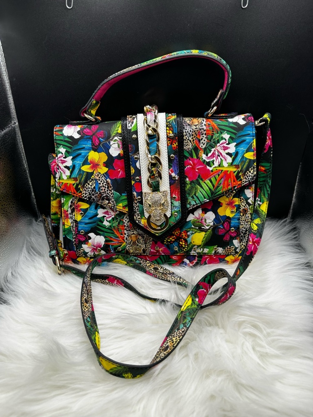 Aldo Tropical Floral Top-Handle Satchel - Multicolor w/removable crossbody - Picture 6 of 14